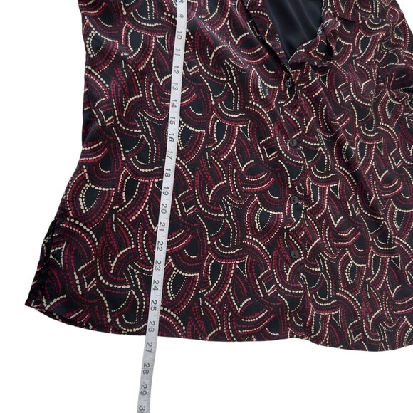 Notations Womans Black & Burgandy  Abstract Print Button-Up Blouse w/Tank Top - Picture 6 of 11